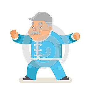 Taichi wushu kungfu fitness healthy activities grandfather adult old age man character cartoon flat design vector