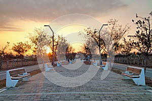 Taichung Central Park pathway in dusk. Xitun District Shuinan Economic and Trade Area photo