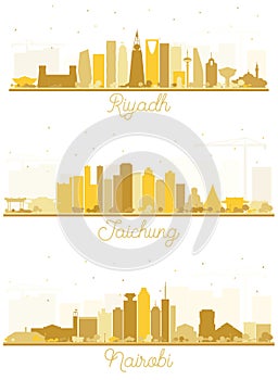 Taichung Taiwan, Nairobi Kenya and Riyadh Saudi Arabia City Skyline Silhouettes Set