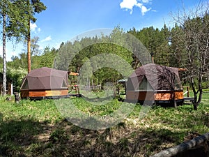 Taiga camping. Rest in the forest, Irkutsk. Siberia