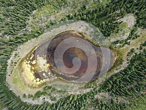 Taiga pond riparian wetland aerial view YT Canada