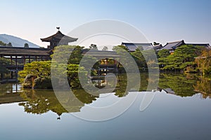 The Taihei-kaku is Hashidono (covered bridge) in the garden of Heian-jingu Shrine. Kyoto. Japan