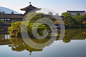 The Taihei-kaku is Hashidono (covered bridge) in the garden of Heian-jingu Shrine. Kyoto. Japan