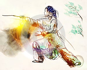 Taiji (Tai Chi). An full sized hand drawn illustra