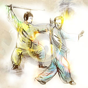 Taiji (Tai Chi). An full sized hand drawn illustra