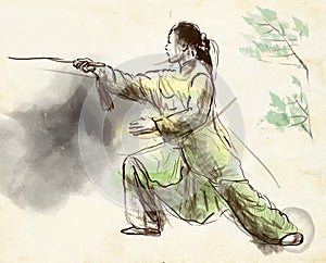 Taiji (Tai Chi). An full sized hand drawn illustra photo