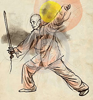Taiji (Tai Chi). An full sized hand drawn illustra