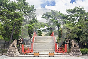 Taiko Bashi Bridge at Sumiyoshi Grand Shrine in Osaka, Japan