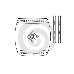 Taiko Drum Outline Icon Illustration on White Background
