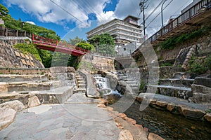 Taikobashi, a public park with hot spring and river in Arima Onsen city, Kobe, Japan photo