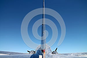 Tail of aircraft in flight