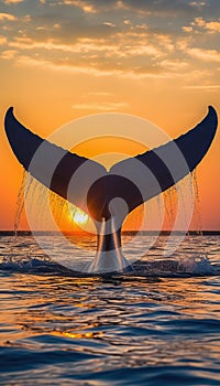 Tail of a Blue Whale At Sunset Golden Hour Background