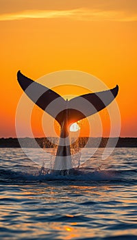 Tail of a Blue Whale At Sunset Golden Hour Background