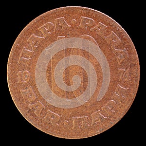 Tail of 10 dinar coin, issued by Yugoslavia in 1974 photo