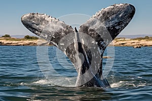 Tail of a gray whale on sea (Eschrichtius robustus) whale fluke