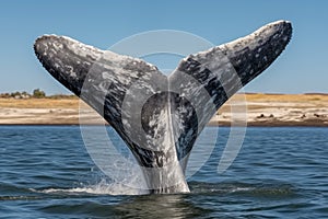 Tail of a gray whale on sea (Eschrichtius robustus) whale fluke