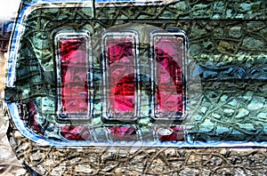 Tail lights of car, blended with textured flint wall. Abstract background.