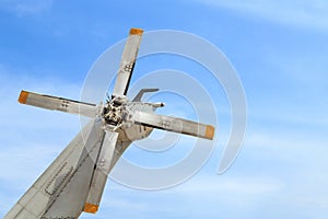 Tail rotor grey helicopter of Thai army on blue sky