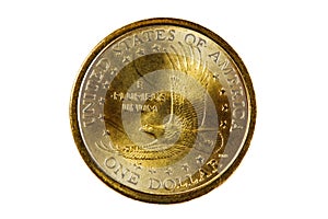 Tail Side Of Sacagawea US Gold Coin On White Background photo