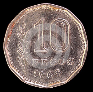 Tail of ten pesos coin, issued by Argentina in 1968 photo