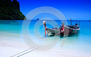 Tailboats by the shore at Hong Island, Krabi Thail