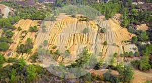 Tailings from mining and spoil heaps at abandoned copper mine in Cyprus