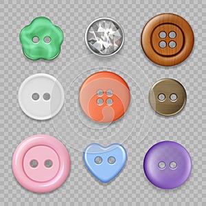 Tailor buttons. Colored clothes buttons closeup textile accessories fabric fashioned craft round items decent vector