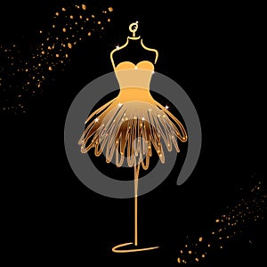 Tailor dummy fashion icon on black background. Atelier, designer, constructor, dressmaker object. Gold sparkling Couture symbol, s