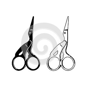 Tailor and embroidery scissors. Crane Small Scissors isolated on white background