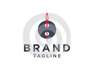 Tailor Logo. Red Needle with Black Circle Line Thread and Buttonhole Combination isolated on White Background. Usable for Garment