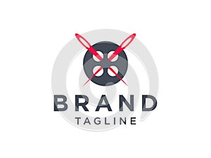 Tailor Logo. Red Needle with Black Circle Line Thread and Buttonhole Combination isolated on White Background. Usable for Garment