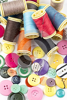 Tailor materials; Colorful sewing threads. Various threads