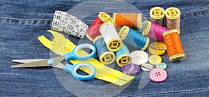 Tailor materials; Colorful sewing threads. Various threads