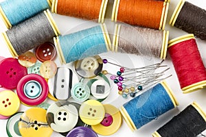 Tailor materials; Colorful sewing threads. Various threads