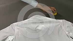 Tailor Measuring Man Shirt Shoulders Width