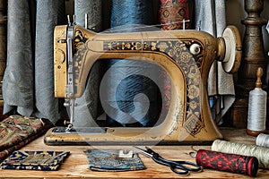 Tailor's retro workshop with an old sewing machine.