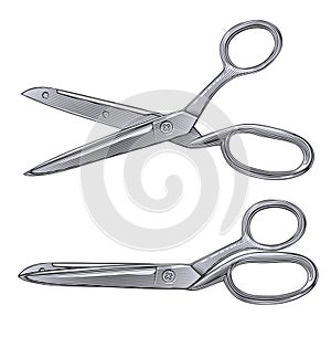Tailor scissors in engraving style