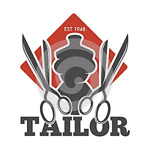 Tailor service or atelier mannequin and scissors isolated icon