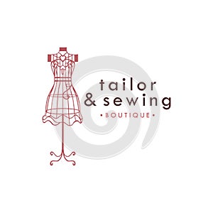 Tailor Sewing Vintage Logo, Attelier Mannequin Logo, Fashion Logo Vector Design