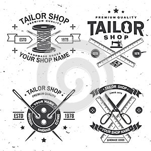 Tailor shop badge. Vector. Concept for shirt, print, stamp label or tee. Vintage typography design with sewing needle