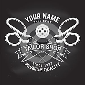 Tailor shop badge. Vector. Concept for shirt, print, stamp label or tee. Vintage typography design with sewing needle
