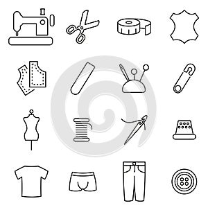 Tailor Shop Icons Thin Line Vector Illustration Set