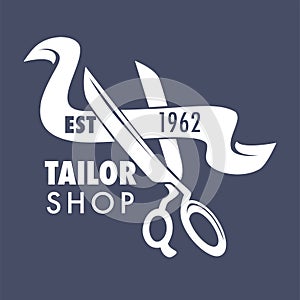 Tailor shop isolated icon scissors and ribbon handmade clothes