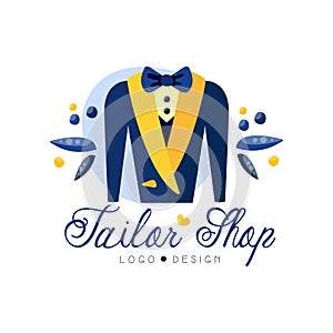 Tailor shop logo design, dressmakers salon, sewing studio, fashion designer emblem, dress boutique, store vector
