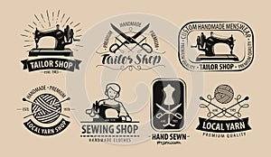 Tailor shop, yarn logo or label. Tailoring concept. Vector illustration photo