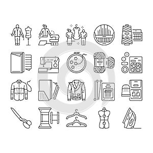 Tailor Worker Sewing Occupation Icons Set Vector