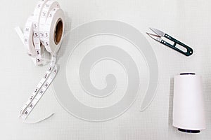 Tailor workplace top view, free space