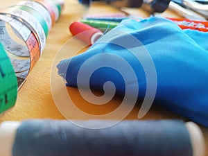 Tailoring Accessories wooden background