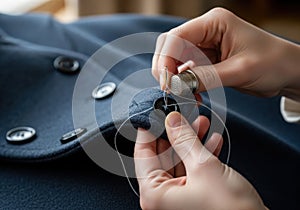 Tailoring a Coat: Hand Sewing Button with Needle and Thread
