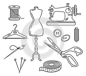 Tailoring Set Vector Illustration in Line Style